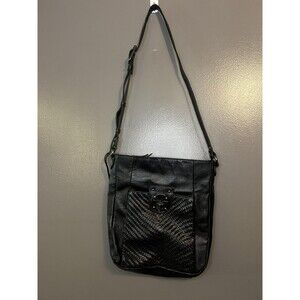 Elliott Lucca Crossbody Bag Womens Black Leather Magdalena Woven Turn Lock